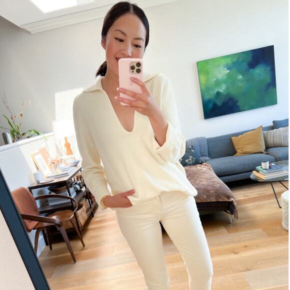 LESET Sweaters - LESET May Polo V Neck Sweater Off White Cream {K30}